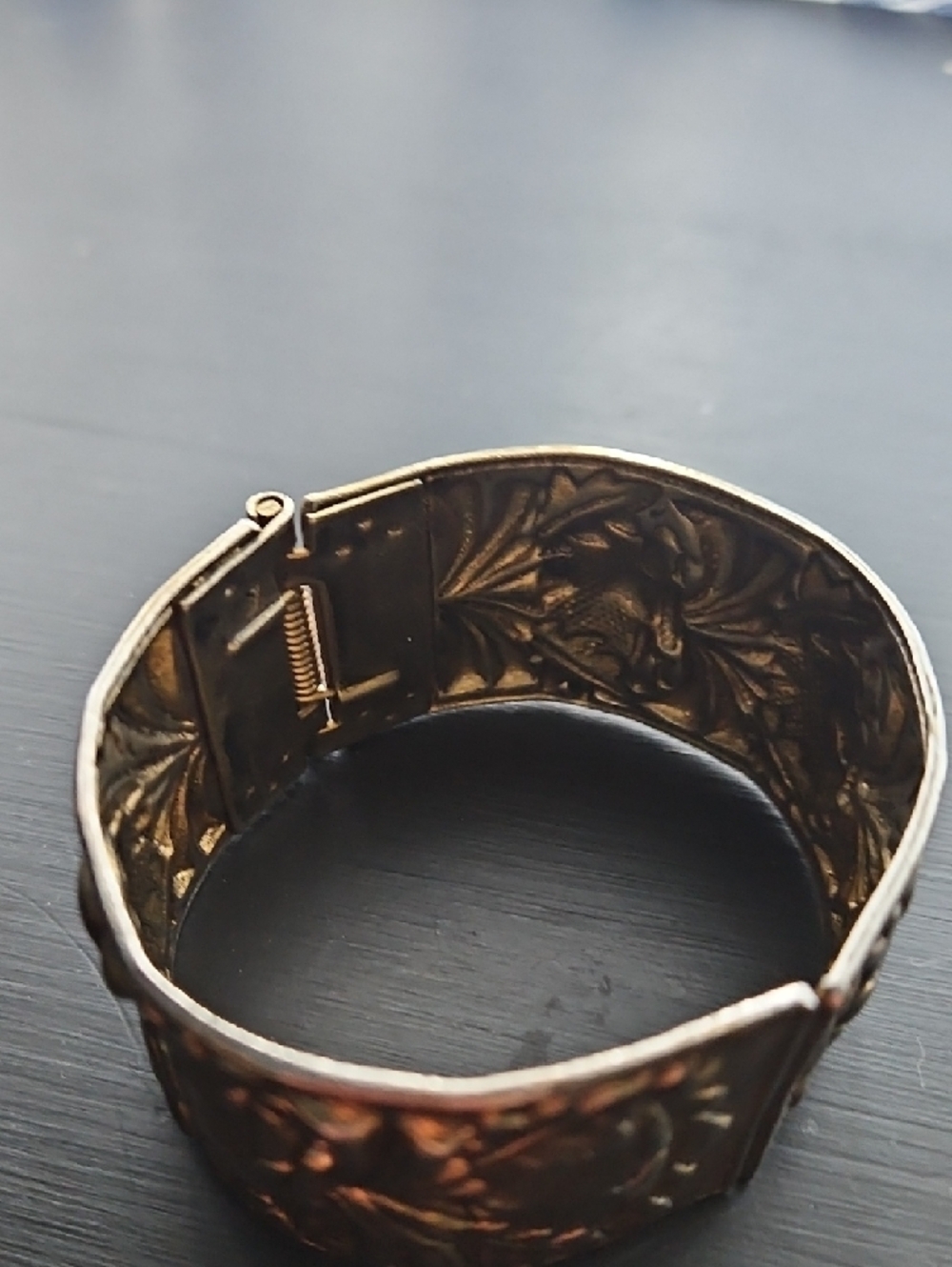 Ornate Wide Floral-Engraved Hinged Bracelet - Picture 3 of 5